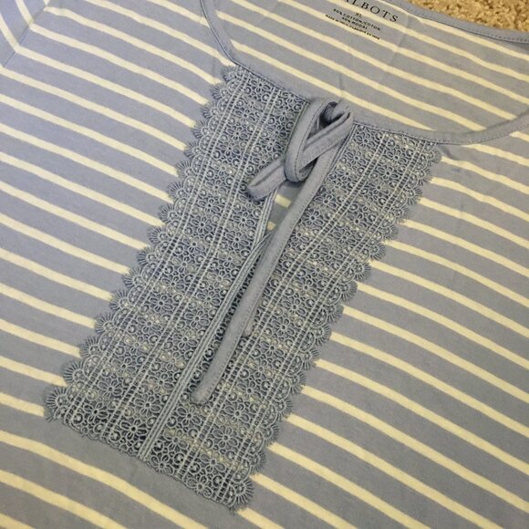 Talbots Cotton Modal Stripes & Lace Tie Up Top - Picture 6 of 14